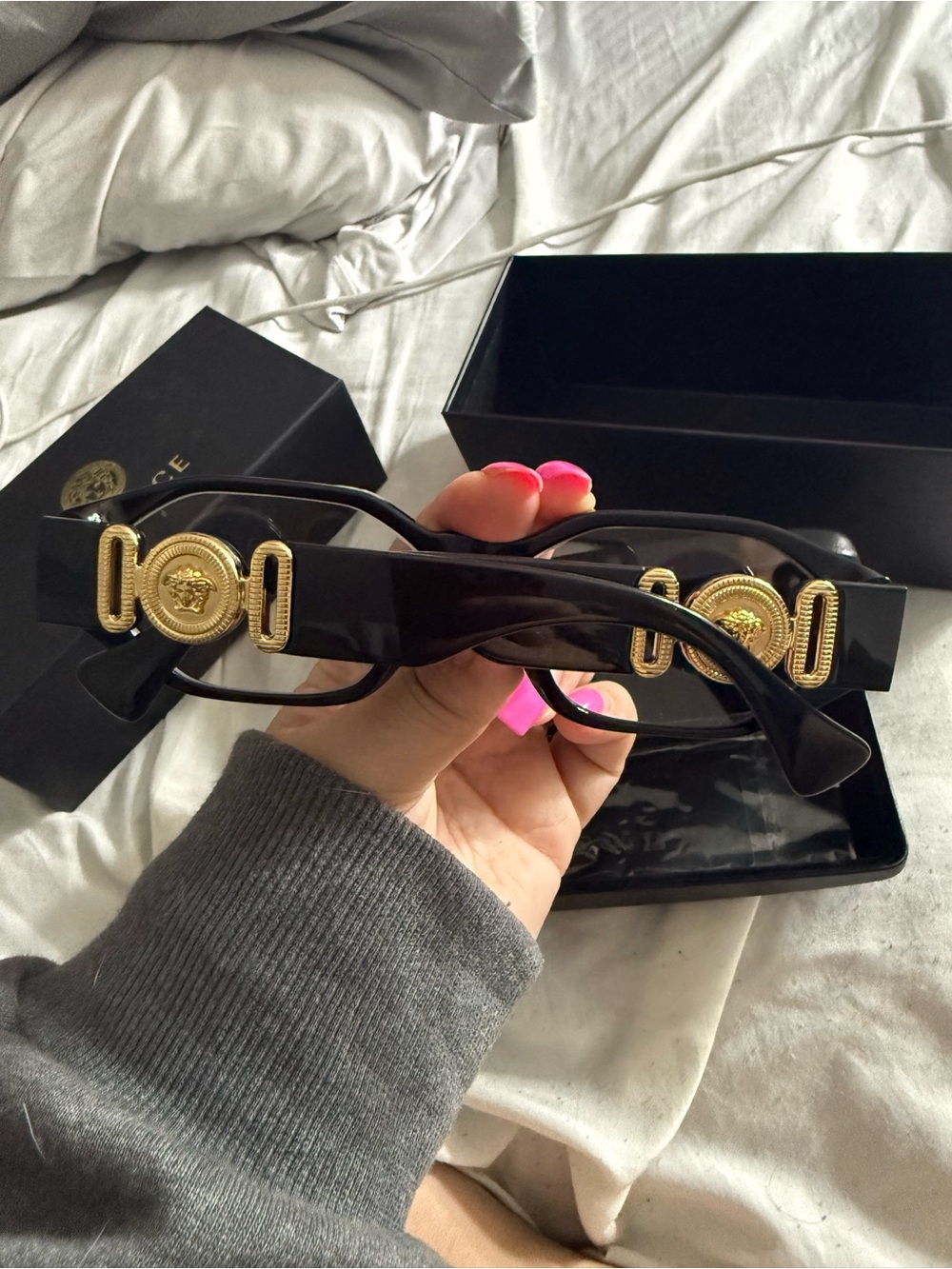 Versace Black Geometric Frame Glasses
